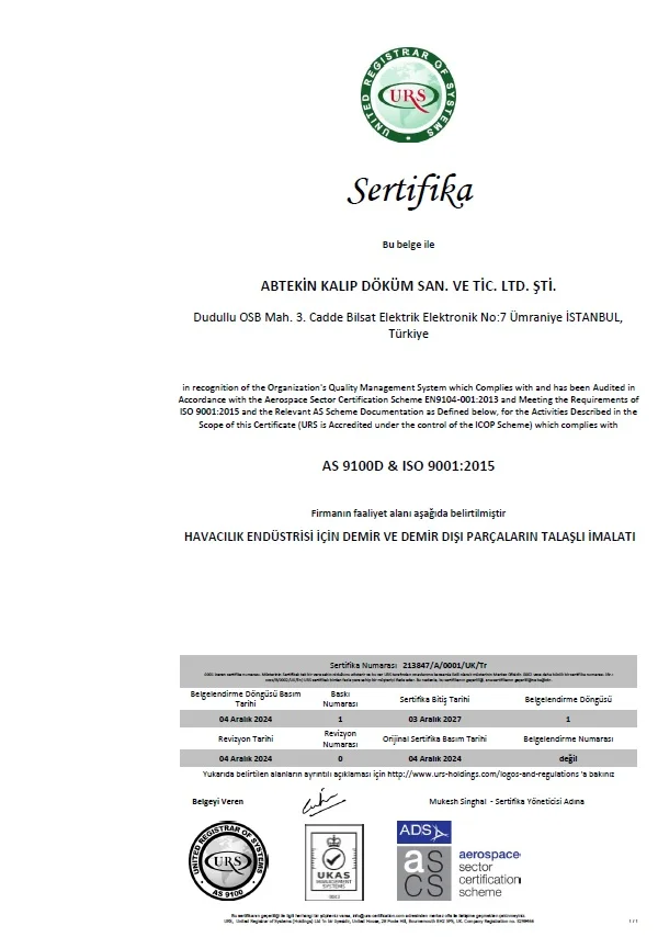 AS 9100D | Abtekin Kalıp Döküm