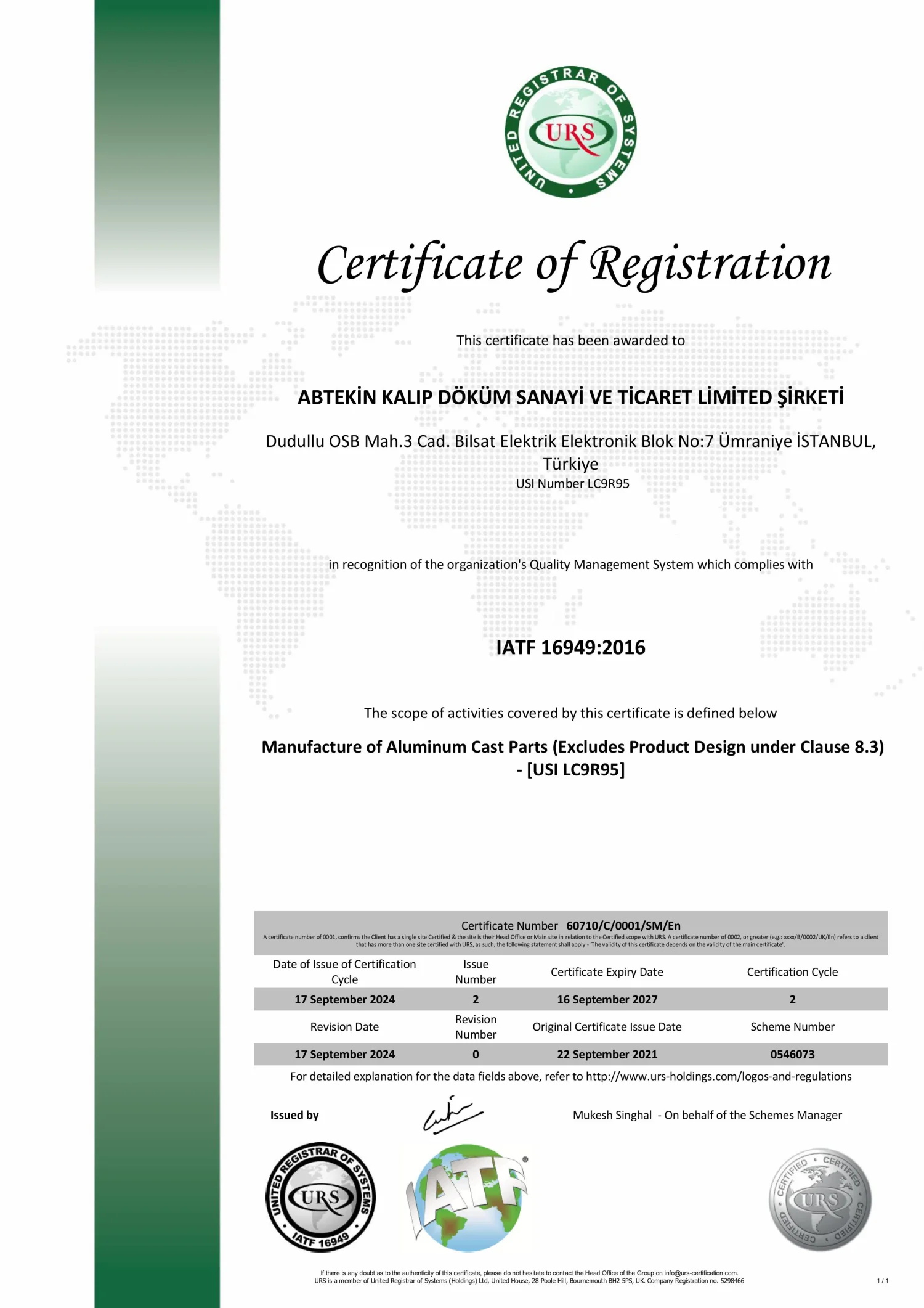 IATF 16949:2016 | Abtekin Kalıp Döküm